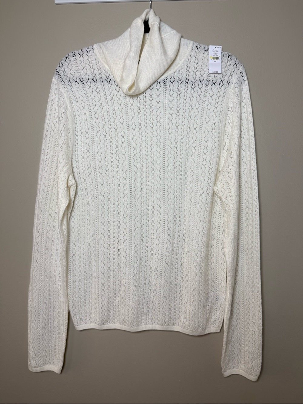 NWT GAP Pointelle Knit Wool Blend Turtleneck Sweater Cream Ivory XL Tall